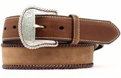 M and F Western Product N2475644 Men's Standard Belt in Brown Distressed Leather with Buckstitched Edge